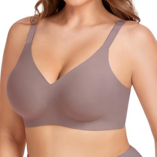 Women's Wireless Bras Comfortable No Underwire V-Neck Seamless Bralette Push Up T-Shirt Bra Full Coverage Brassiere for Everyday Wear