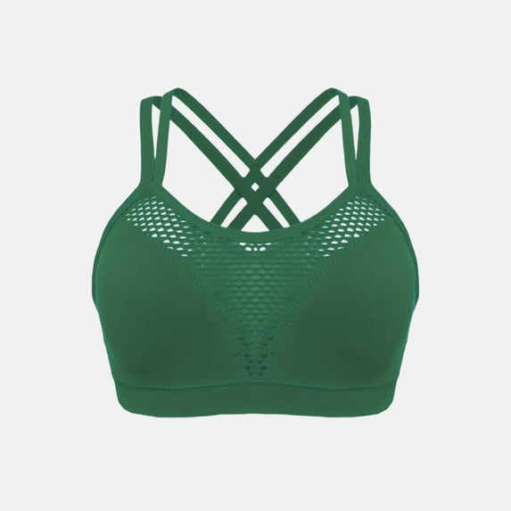 Women's Wireless Bras New Women's Fashion Solid Color Sports Bra Thin Belt Shockproof Underwear Style B-52 Green