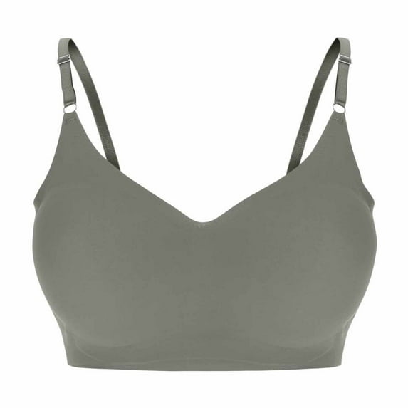 Women's Wireless Bras V Neck Adjustable Bralette Push Up Seamless Bra Daily Bra Gray S