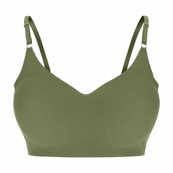 Women's Wireless Bras V Neck Adjustable Bralette Push Up Seamless Bra Daily Bra Olive Green M