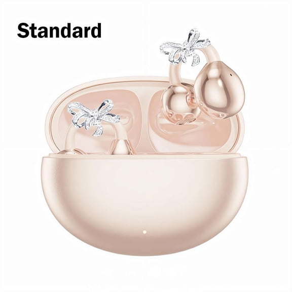 Women's Wireless Earphones, Crystal Bow Earrings and Open Bluetooth Noise Cancelling Earphones for Running, Suitable for Work, Fitness, Daily wear, and Gifts