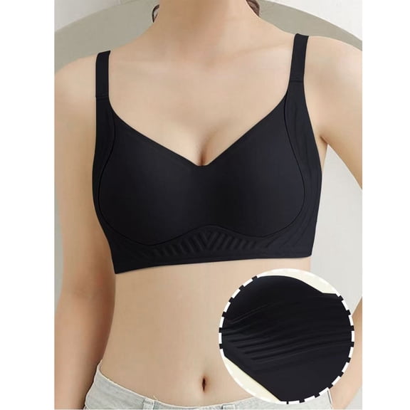 Women's Wireless Everyday Bras - Women's Color Seamless Wide Shoulder Sports Bra - No Steel Ring Gathered Back Support Large Bust Concealing Bra Black 3Xl