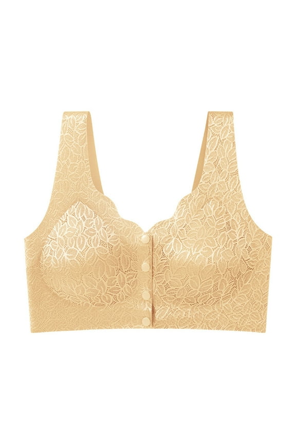 Women's Wireless Front Closure Bra - Plus Size Lace Push Up for Elderly, Comfort Full Figure No Underwire Support, Breathable Seamless Bralette for Seniors