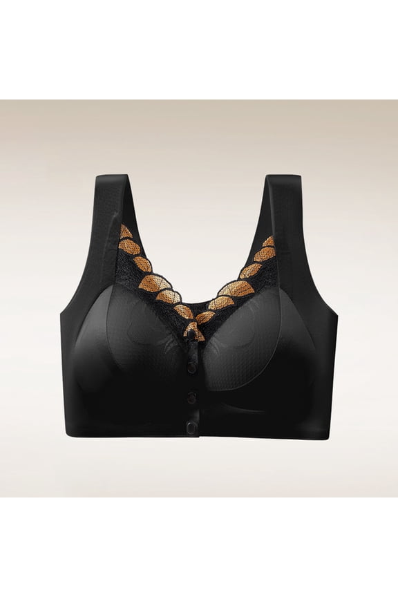 Women’s Wireless Front Closure Bras Full Coverage Soft Lace Bra No Underwire Comfortable Support Bras Daily Lightweight Bra Black XL