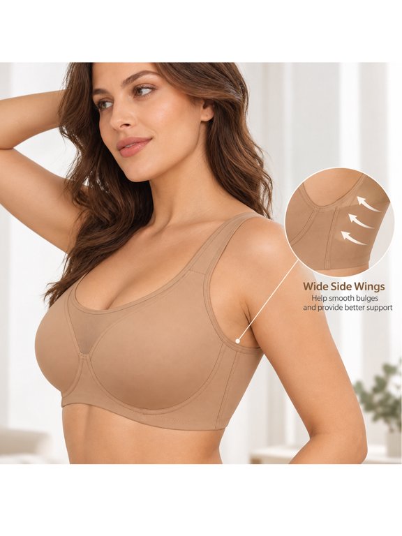 Women's Wireless Jelly Push-Up Bra, Full Coverage Seamless Wire-Free Bralette, Back-Beautifying Comfortable Everyday T-Shirt Bra, Plus Size DD to DDD Cup