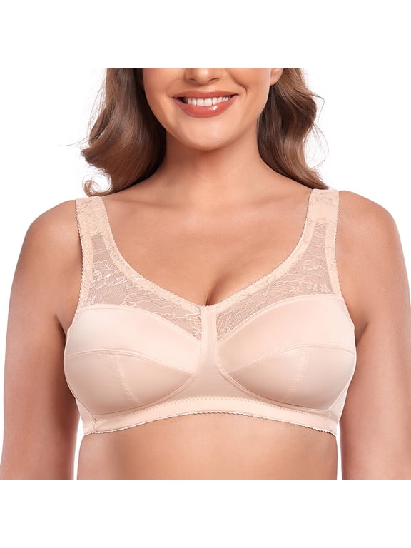 Women's Wireless Minimizer Plus Size Sleep Unlined Full Coverage Lace Bra 40DD