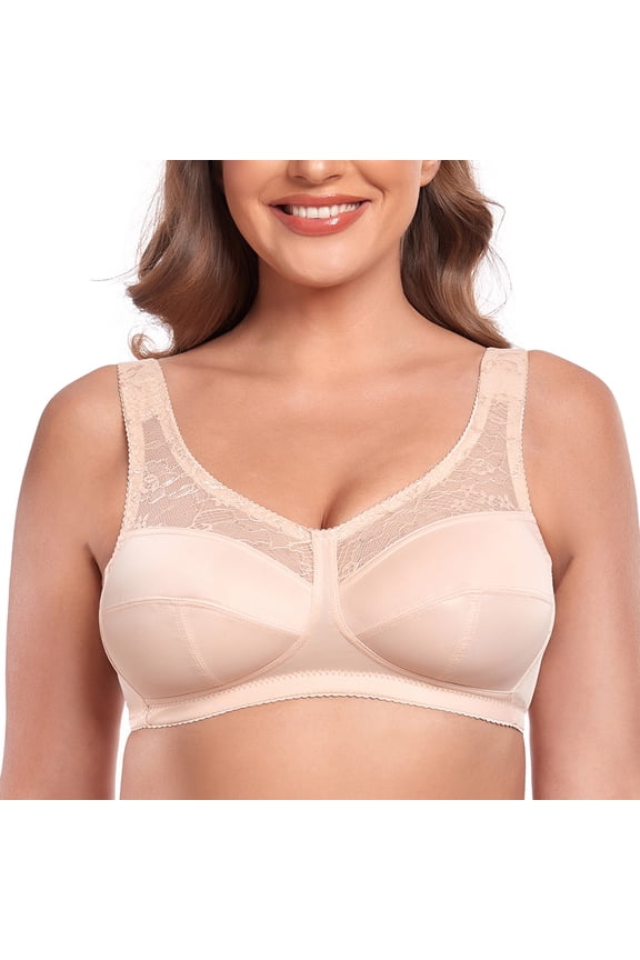 Women's Wireless Minimizer Plus Size Sleep Unlined Full Coverage Lace Bra 54B