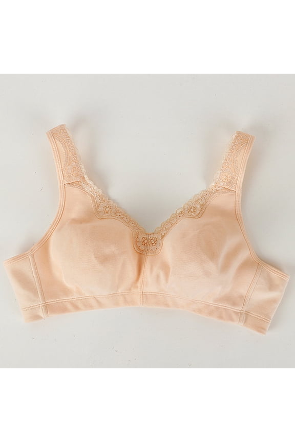 Women's Wireless Plus Size Full Coverage Lace Bra Cotton Unlined Comfortable D Cup