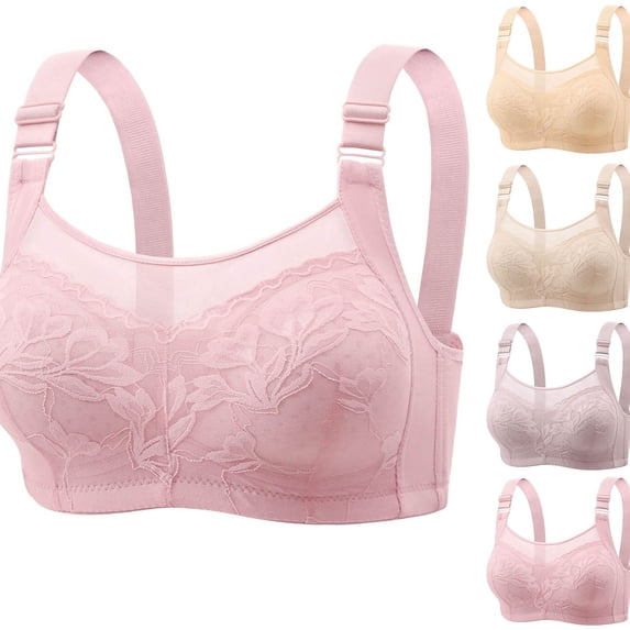 Women's Wireless Push Up Bra V-Neck Strappy Sports Bra No Underwire Comfortable Supportive Bra Pink, Size 42