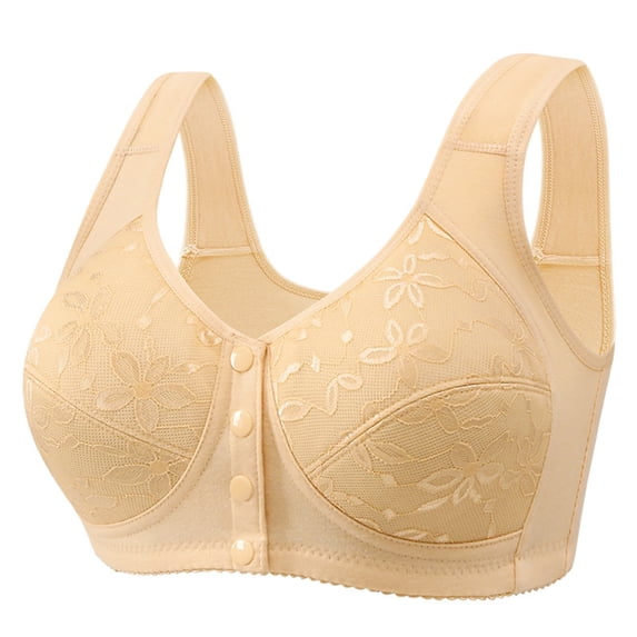 Women's Wireless Push Up Racerback Front Closure Bra Beige Comfortable Everyday Wear with Adjustable Straps