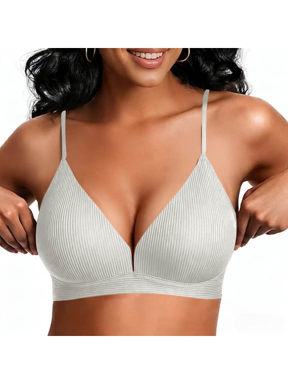 Women's Wireless Triangle Bikini Top Unpadded Plunge Bathing Suit Tops Ribbed Swimsuits V Neck Sexy Mature Bras White S