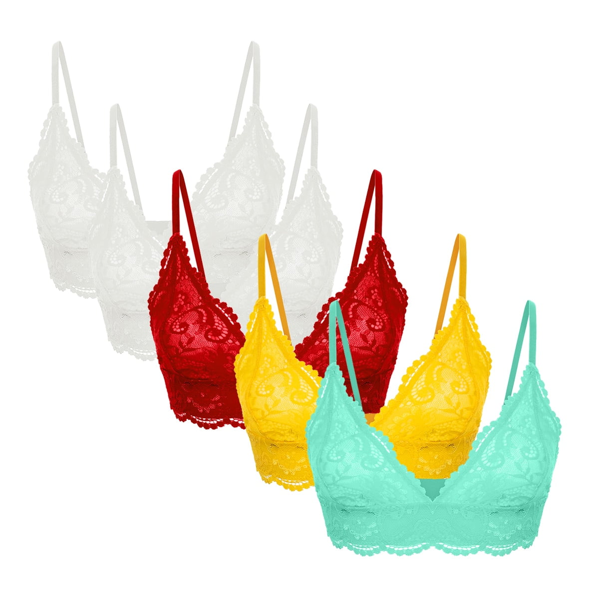 OYOANGLE Women's 5 Piece Set Floral Lace Wireless Bra V Neck Padding  Bralettes Camisole Everyday Bras Multicolor S at  Women's Clothing  store