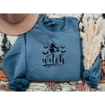thumbnail image 1 of Women's Witch Broom Flying Halloween Sweatshirt with Bats, 1 of 8