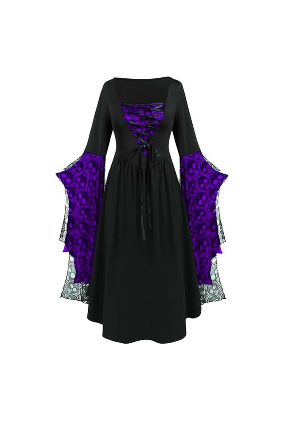 Women's Witch Corset Dress Plus Size Maxi Gown with Dramatic Sleeves for Halloween Bronze S