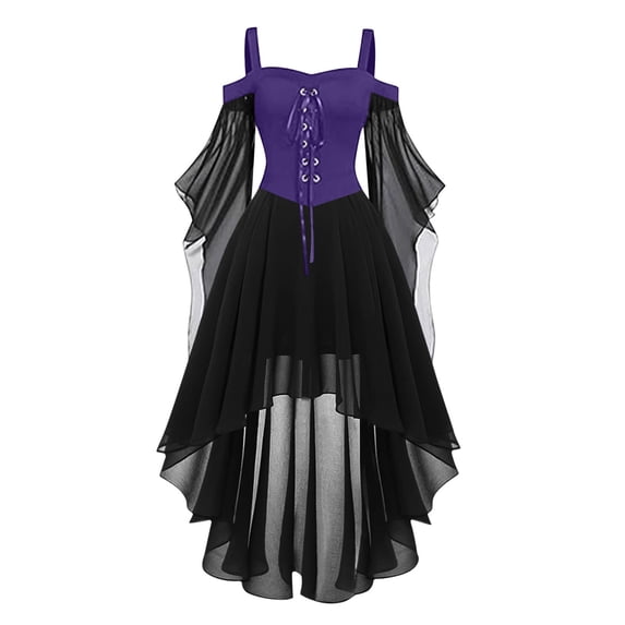 Women's Witch Dress Halloween Woman Renaissance Costumes Medieval Vampire Butterfly Sleeve Mesh Gothic Outfit