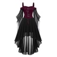 thumbnail image 1 of Women's Witch Dress Halloween Woman Renaissance Costumes Medieval Vampire Butterfly Sleeve Mesh Gothic Outfit, 1 of 6