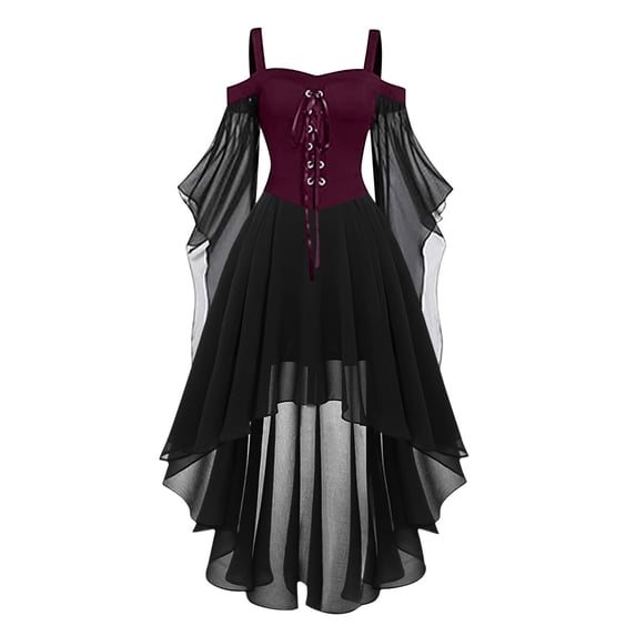 Women's Witch Dress Halloween Woman Renaissance Costumes Medieval Vampire Butterfly Sleeve Mesh Gothic Outfit