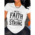 thumbnail image 1 of Women's With Faith I Am Strong Inspirational Christian Graphic T-Shirt, Vintage Retro Faith Quote Casual Short Sleeve Tee, 1 of 11