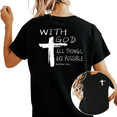 thumbnail image 1 of Women's "With God All Things Are Possible" Christian Cross Matthew 19:26 Tee Short Sleeve Round Neck Top Black S-5XL, 1 of 5