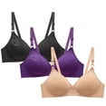 thumbnail image 1 of Women's Without Underwire Bra Pack of 3 Adjustable Strap T-Shirt Bra V neck Scalloped Padded Everyday Bra, 1 of 6