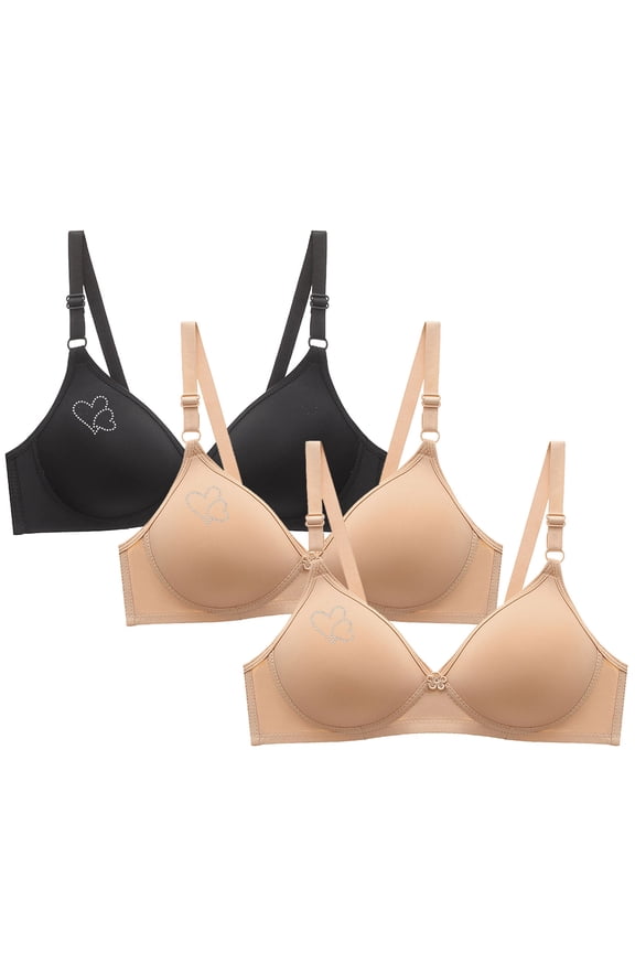 Women's Without Underwire Bra Pack of 3 Adjustable Strap T-Shirt Bra V neck Scalloped Padded Everyday Bra