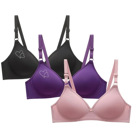 Women's Without Underwire Bra Pack of 3 Adjustable Strap T-Shirt Bra V neck Scalloped Padded Everyday Bra