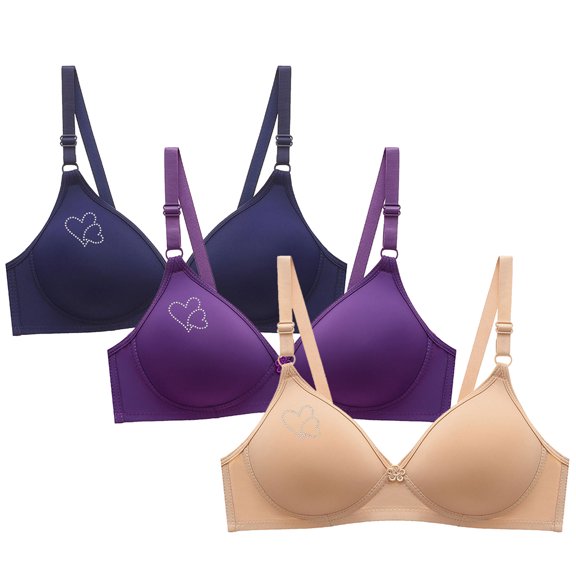 Women's Without Underwire Bra Pack of 3 Adjustable Strap T-Shirt Bra V neck Scalloped Padded Everyday Bra