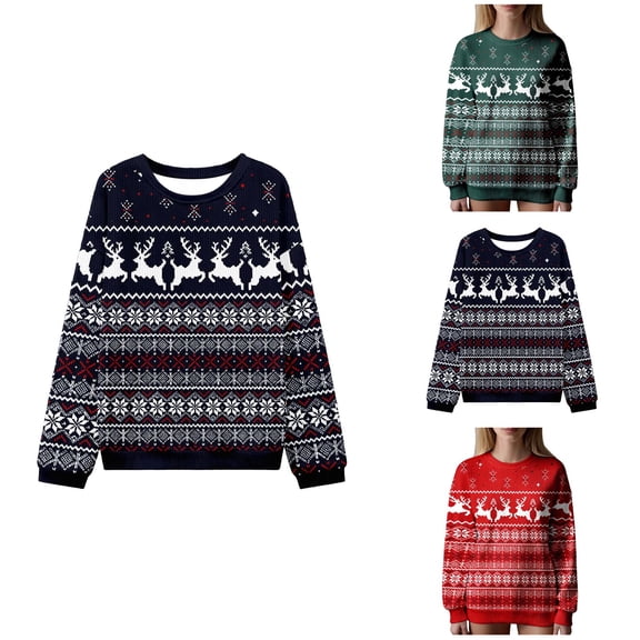 Women's Women's Christmas Sweater Crew Neck Long Sleeve Soft Warm Winter Snowflake Reindeer Xmas Pullover Tops