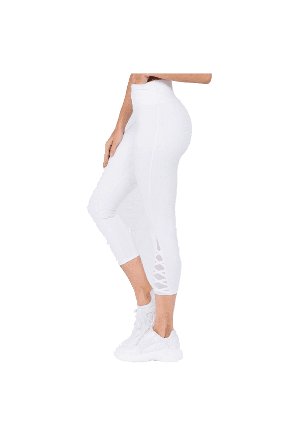 Women's Women's Crisscross Mesh Ankle Capri Activewear Leggings - BRIGHT WHITE, S