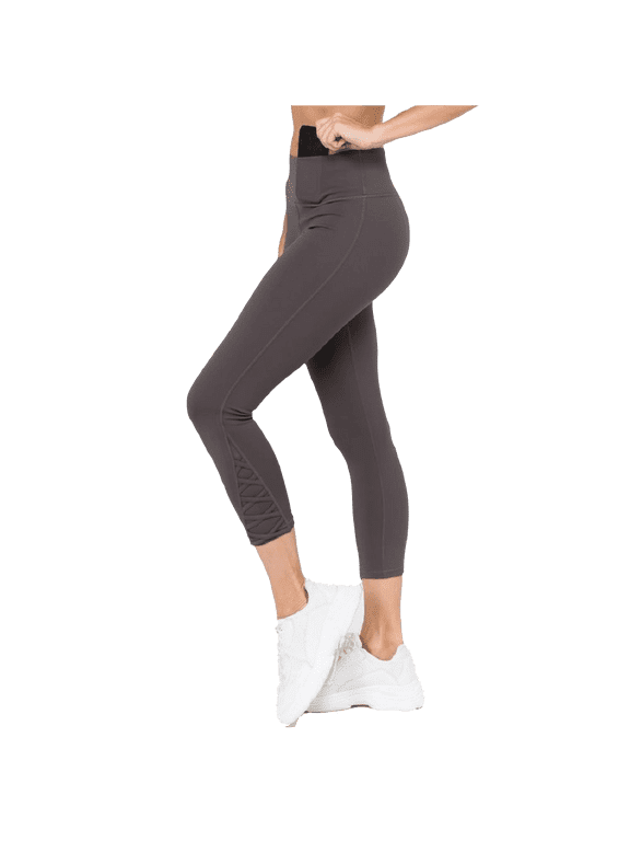 Women's Women's Crisscross Mesh Ankle Capri Activewear Leggings - CHARCOAL, M