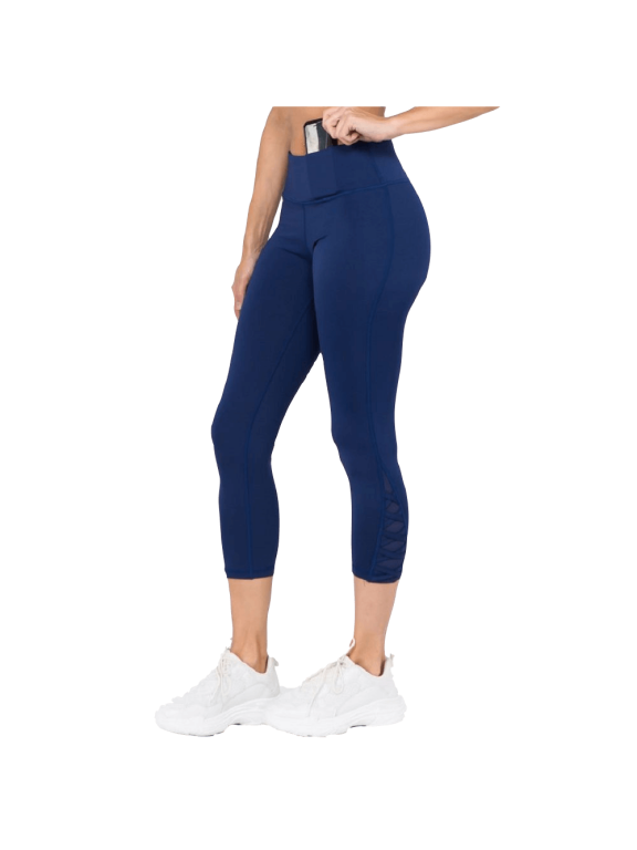 Women's Women's Crisscross Mesh Ankle Capri Activewear Leggings - Navy Blue, M