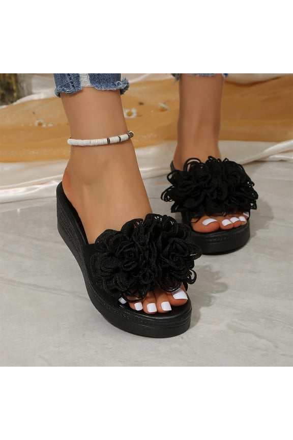 Women's Women's Fashionable Casual Summer Solid Color Floral Peep Toe Wedge Sandals Classic Clog Pumps Comfortable Slip On Senior Front Women's Gifts