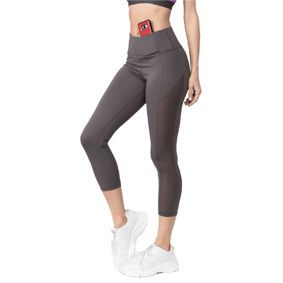 Women's Women's Mesh Side Capri Activewear Leggings - CHARCOAL, M