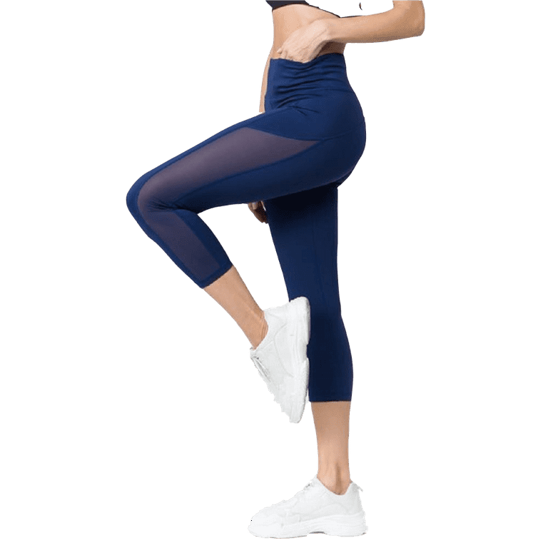 Women's Women's Mesh Side Capri Activewear Leggings - Navy Blue, M