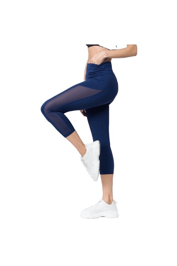 Women's Women's Mesh Side Capri Activewear Leggings - Navy Blue, S