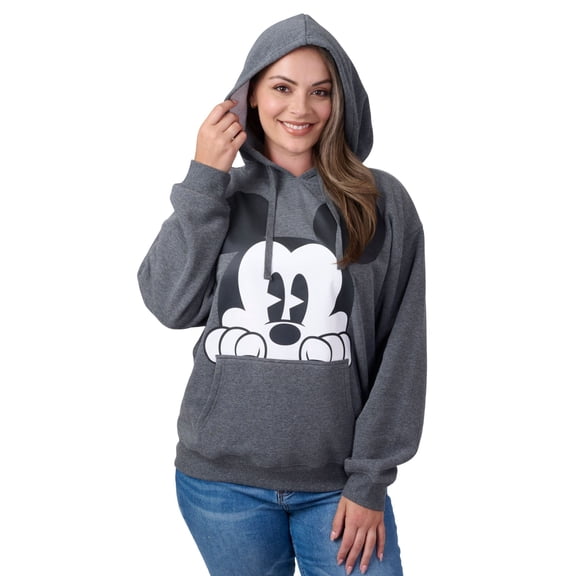 Disney Mickey Mouse Women's & Plus Size Graphic Hoodie, Charcoal Fleece Pullover