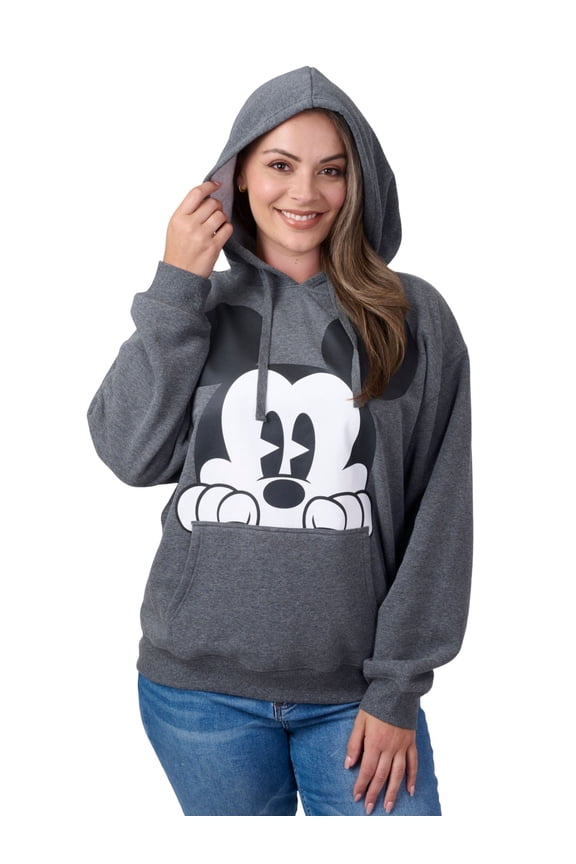 Mickey Mouse Women's & Plus Size Graphic Hoodie, Charcoal Fleece Pullover