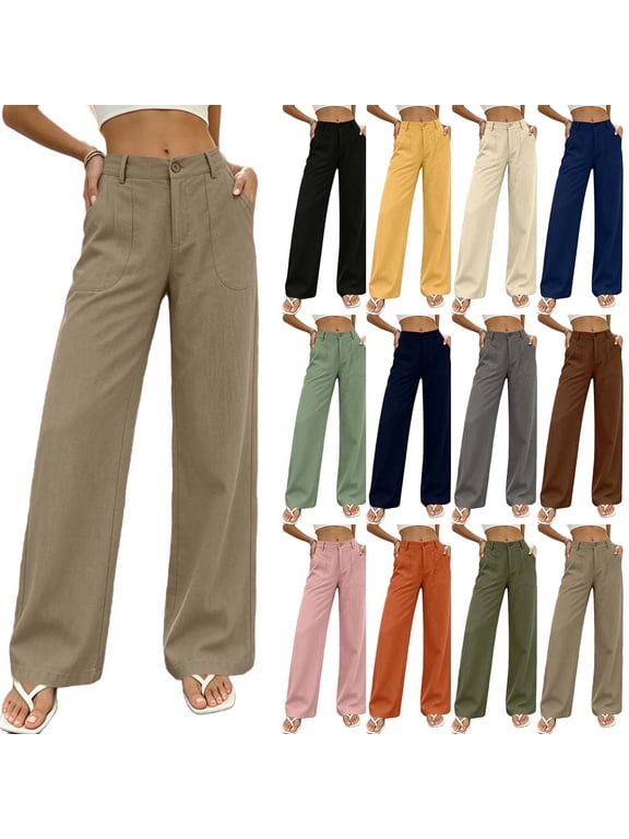 Women's & Women's Plus Straight Leg Pants, Button Zip Closure Solid Pants with Side Pockets, Lounge Business Casual Office Wear | VerBelle,Gray 2XL