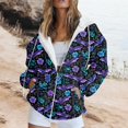 thumbnail image 1 of Women's Women's Zip Up Hoodie with Halloween Print Loose Long Sleeve Lightweight Casual Sweatshirt Outerwear with Pockets for Fall Winter Everyday Wear and Weekend Lounging Dark Blue_#3954, 1 of 1
