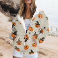 thumbnail image 1 of Women's Women's Zip Up Hoodie with Halloween Print Loose Long Sleeve Lightweight Casual Sweatshirt Outerwear with Pockets for Fall Winter Everyday Wear and Weekend Lounging Beige_#3944, 1 of 1