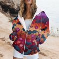 thumbnail image 1 of Women's Women's Zip Up Hoodie with Halloween Print Loose Long Sleeve Lightweight Casual Sweatshirt Outerwear with Pockets for Fall Winter Everyday Wear and Weekend Lounging Dark Purple_#3801, 1 of 1
