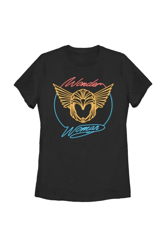 Women's Wonder Woman 1984 Golden Neon Helmet Graphic Tee Black Medium