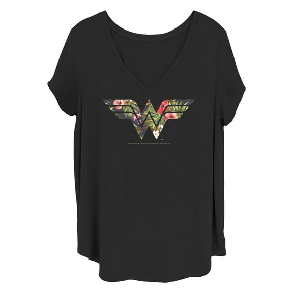 Women's Wonder Woman Floral Fill Logo Graphic T-Shirt