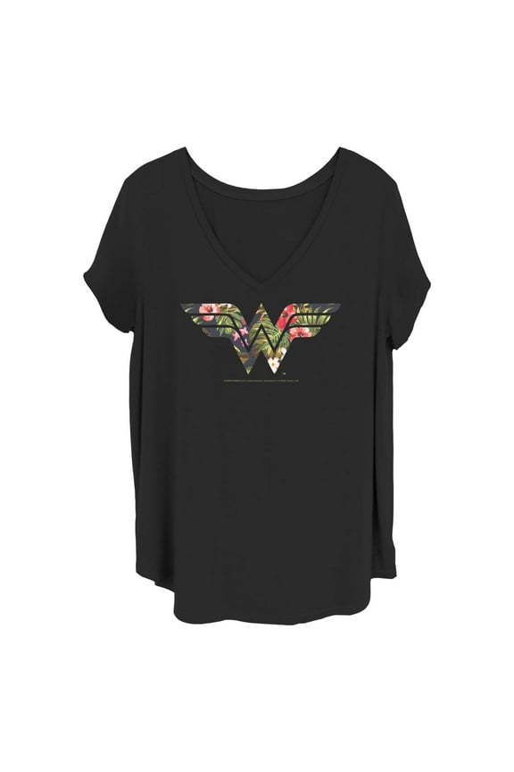 Women's Wonder Woman Floral Fill Logo Graphic T-Shirt