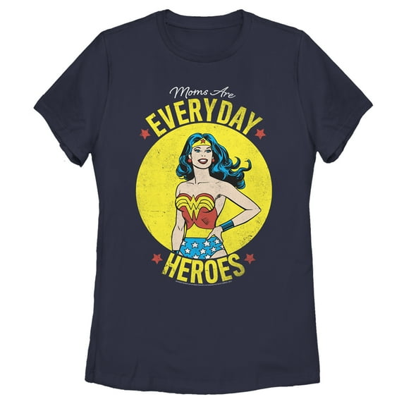 Women's Wonder Woman Moms Are Everyday Heroes Graphic Tee Navy Blue Large