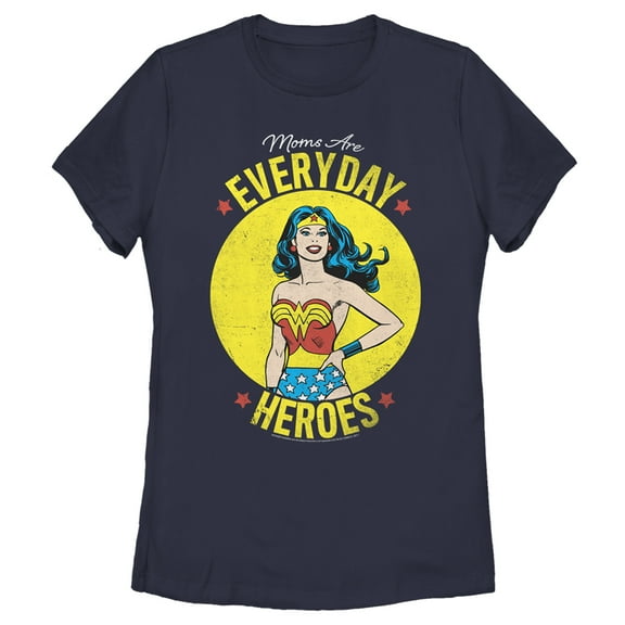 Women's Wonder Woman Moms Are Everyday Heroes  Graphic Tee Navy Blue Small