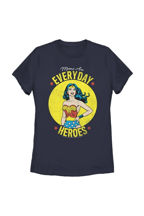 Women's Wonder Woman Moms Are Everyday Heroes Graphic Tee Navy Blue X Large