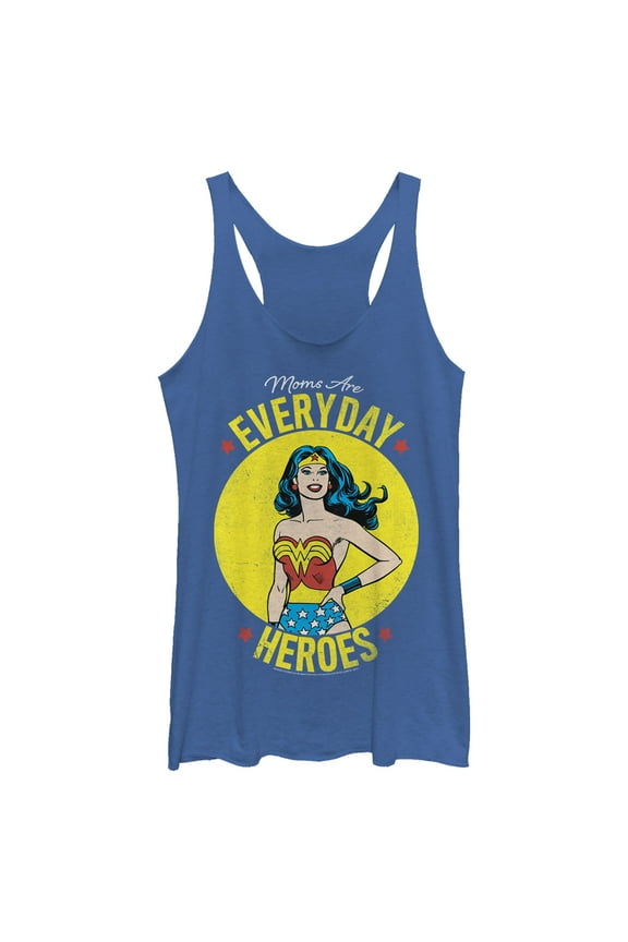 Women's Wonder Woman Moms Are Everyday Heroes Racerback Tank Top Royal Blue Heather X Small