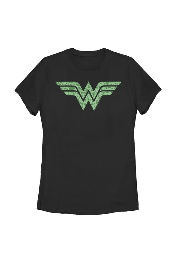 Women's Wonder Woman St. Patrick's Day Wonder Woman Shamrock Logo Graphic Tee Black Medium