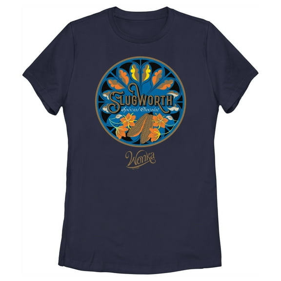 Women's Wonka Slugworth Chocolate Logo  Graphic Tee Navy Blue X Large